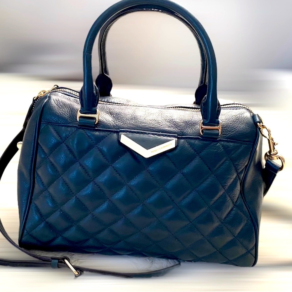 REBECCA MINKOFF navy quilted satchel shoulder bag